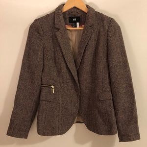 Brown Tweed Herringbone Twill Blazer